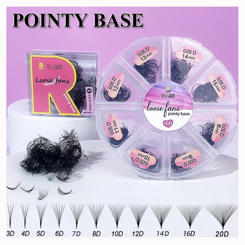 

RUJADE Loose Fans Lashes Premade Volume Fans 3D-20D Pointy Base Narrow Stem Russian Volume Eyelash Extensions Loose Fans Bouquet