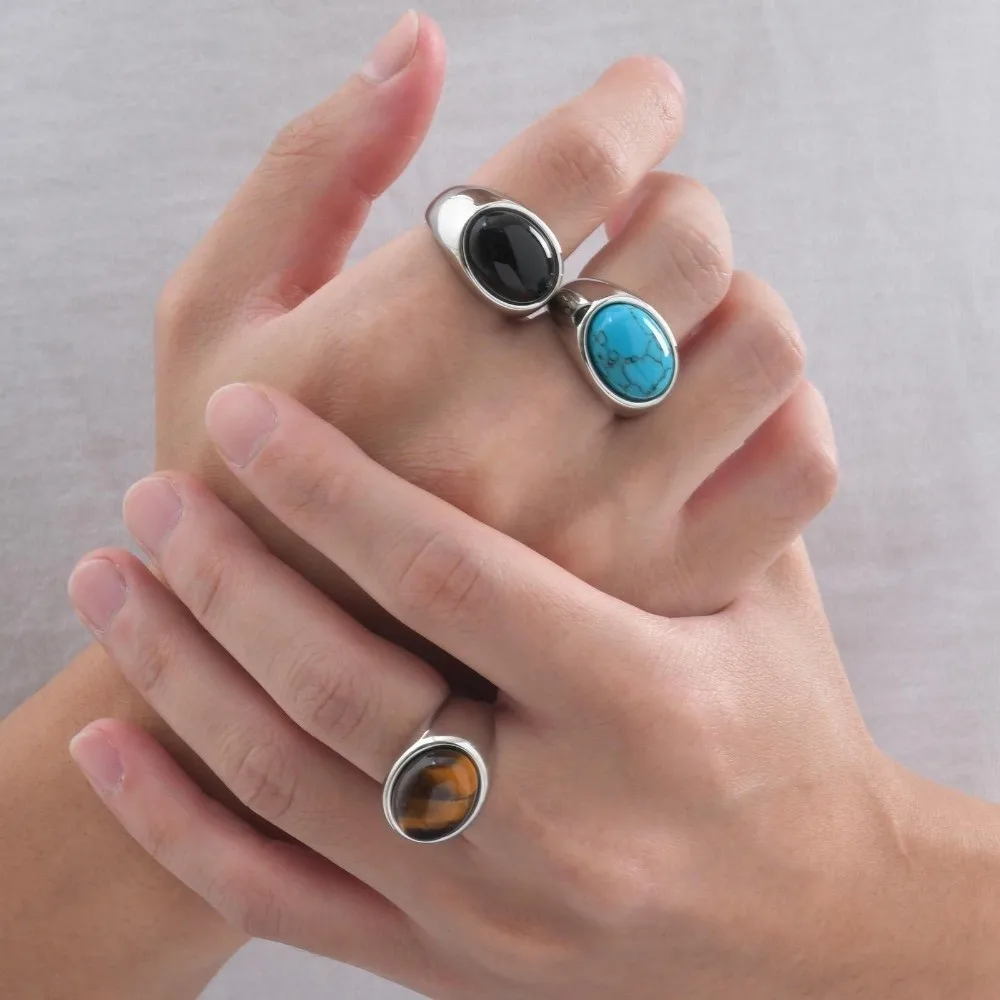 

Aesthetic Stainless Steel Stone Eye Ring Jewelry Delicate Glaze Ring Exaggerated Vintage Oval Finger Ring Men
