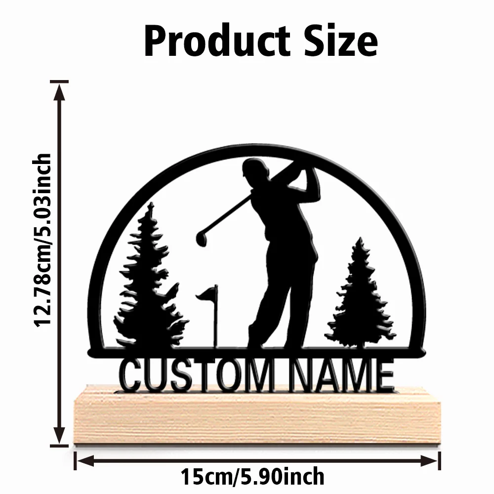 1pc Minimalist golf Customizable Text Metal Statue Art Crafts With Wood Base Iron Statue With Wood Base Study Desktop Decoration