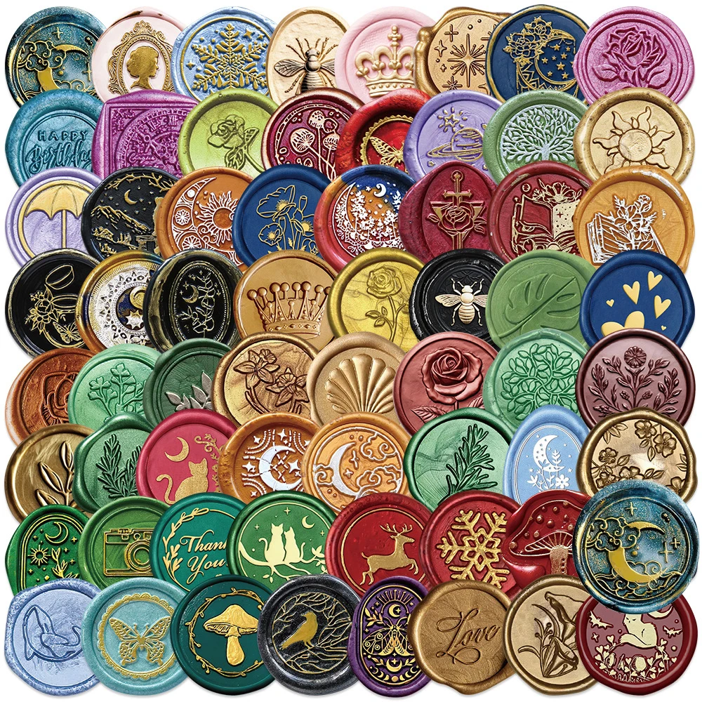 10/30/64pcs Vintage Wax Seal Pattern Cartoon Stickers Aesthetic Waterproof Graffiti Notebook Retro Decoration Sticker Pack