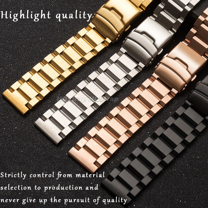 المعادن الساعات 20 مللي متر 22 مللي متر 24 مللي متر 25 مللي متر حزام الفولاذ المقاوم للصدأ سوار ثلاثة الخرز معصمه للطي مشبك العالمي حزام (استيك) ساعة
