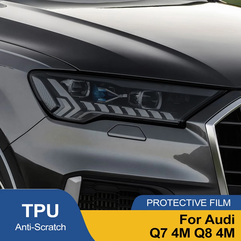 For Audi Q7 Q8 Car Headlight TPU PPF Protective Film Smoke Black Pre Cut Vinyl Wrap Anti-Scratch Custom Fit for Auto Light