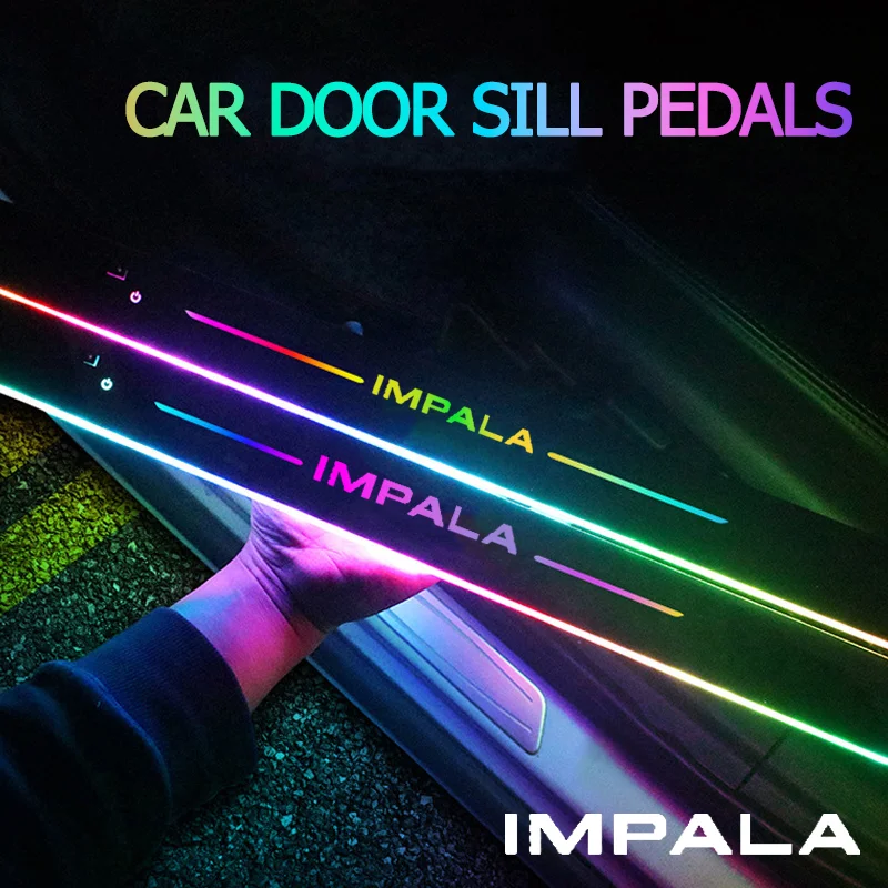 Dynamic Threshold Pedal Strip for Chevrolet IMPALA Logo Car Welcome Door Sill Wireless Illuminated Lights LED Pathway Plate