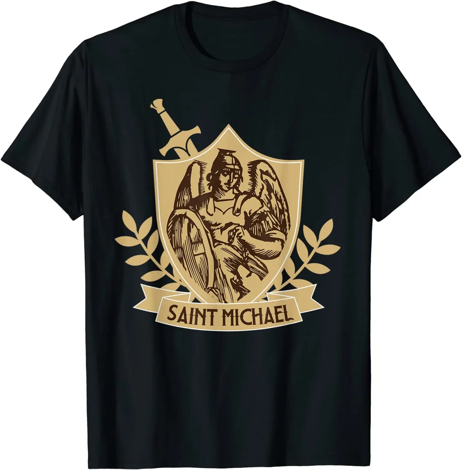 

St Saint Michael Catholic Archangel Shield Warrior Men T-Shirt Short Sleeve Casual Cotton O-Neck Summer TShirt