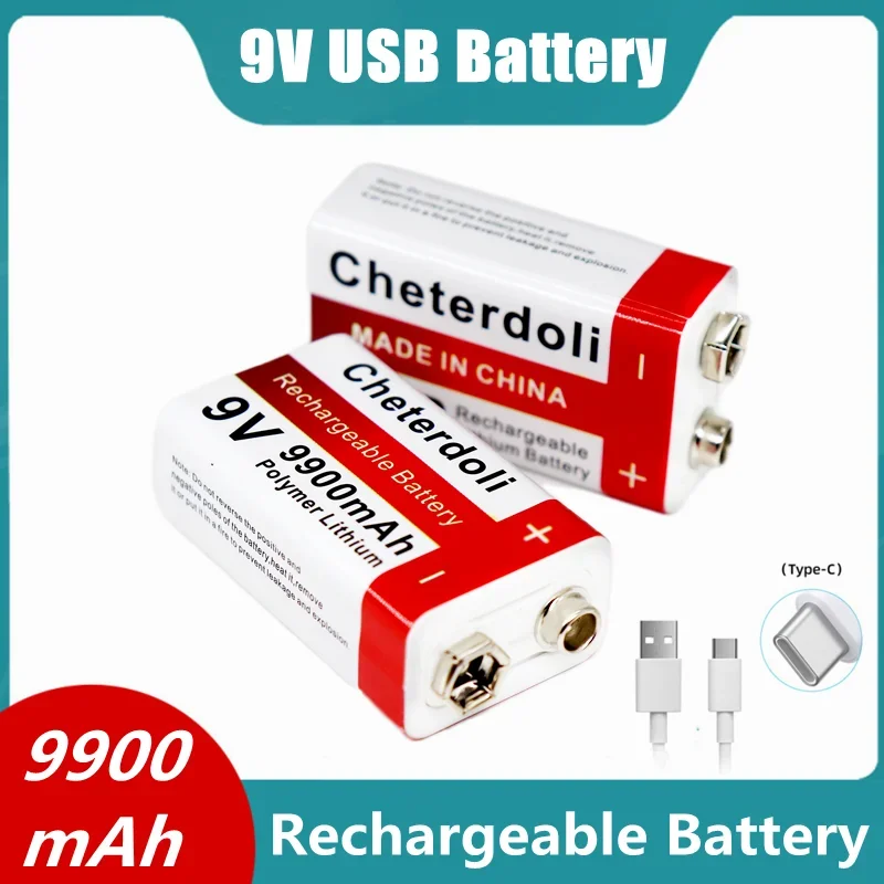 9V 9900mAh Lithium-ion Rechargeable Micro USB Battery with Built-in MBS, Used for Multimeter Microphone and Toy Remote Control