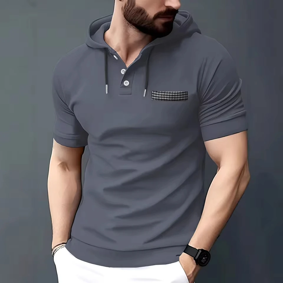 Summer Polo Shirt Hooded Men's Casual Sports Polo Shirt