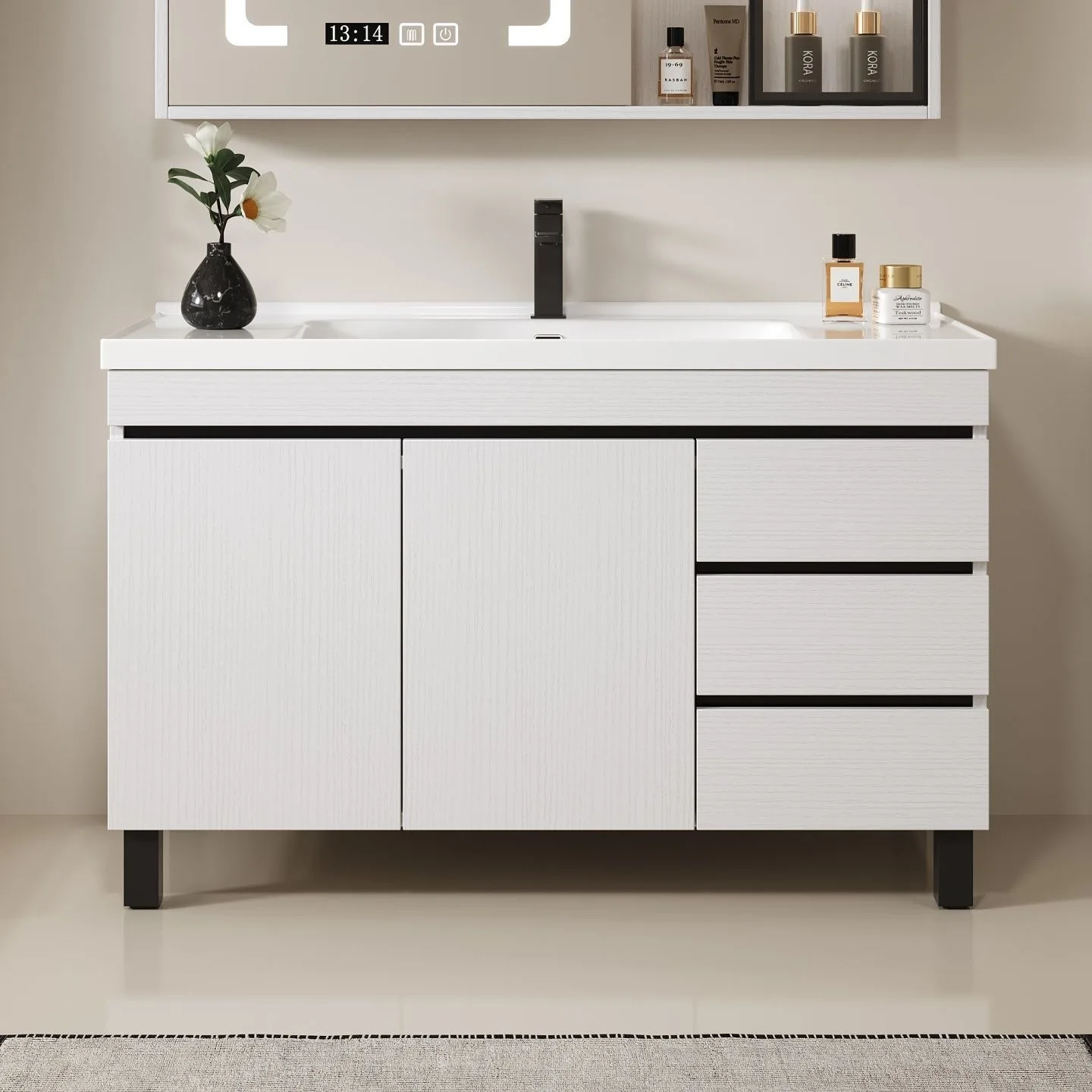 Solid wood bathroom cabinet, ceramic integrated bathroom washbasin combination, floor-standing washbasin, washbasin