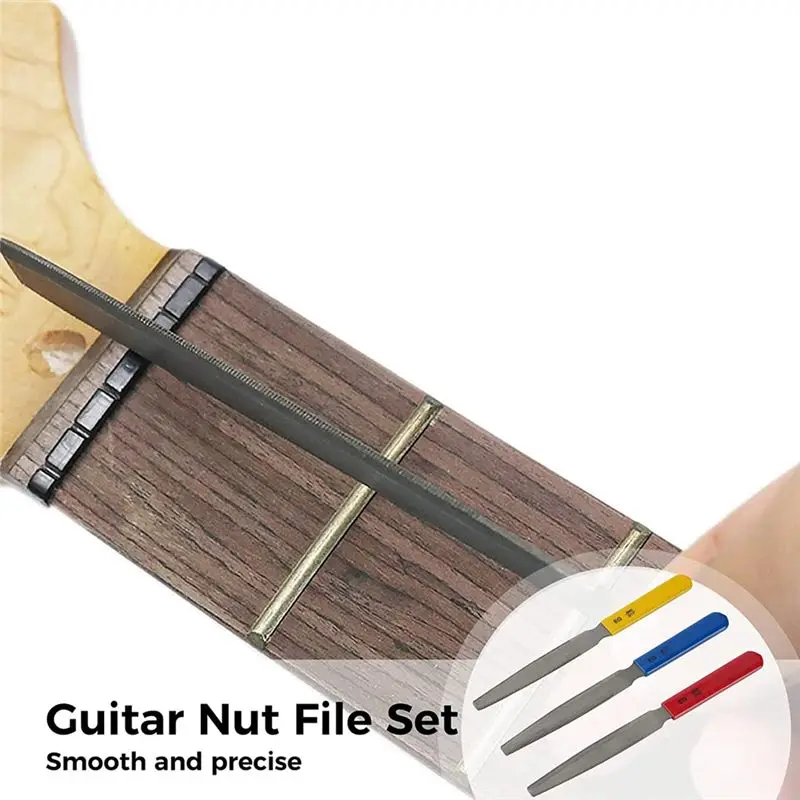 (AD10) Bass Nut File Set, Carbon Steel Guitar Fret File, Guitar Repairing and Instrument Modifying Tools for Guitars,Bass