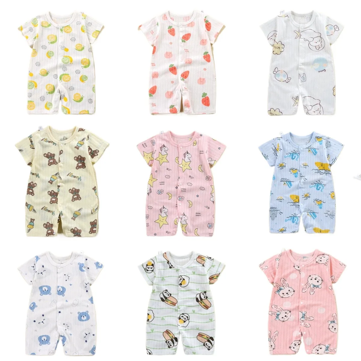 

Newborn Baby Rompers Summer Short Sleeve Cartoon Printed Jumpsuit for Boys Girls Soft Cotton Infant One-Piece Outfits