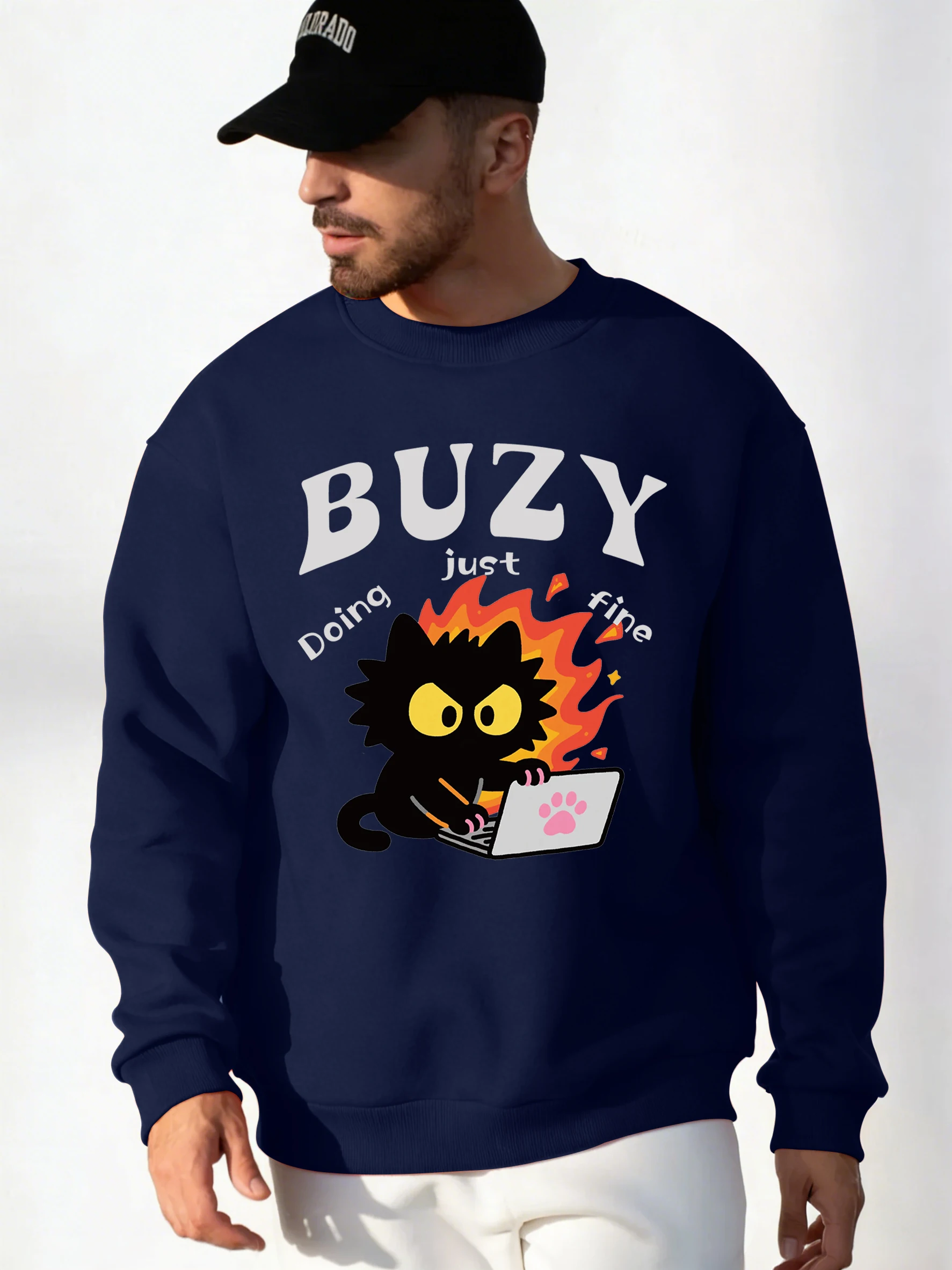 

Креативная уличная простая мужская толстовка с рисунком черного кота, модные мягкие толстовки, базовая повседневная уличная одежда, теплый пуловер