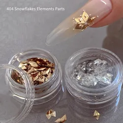 1jar Chrome Winter Design Snowflake Metal Flakes Gold Silver Raised Rhombus Sequin Manicure Snow Part 3D Glitter Ornament 404art