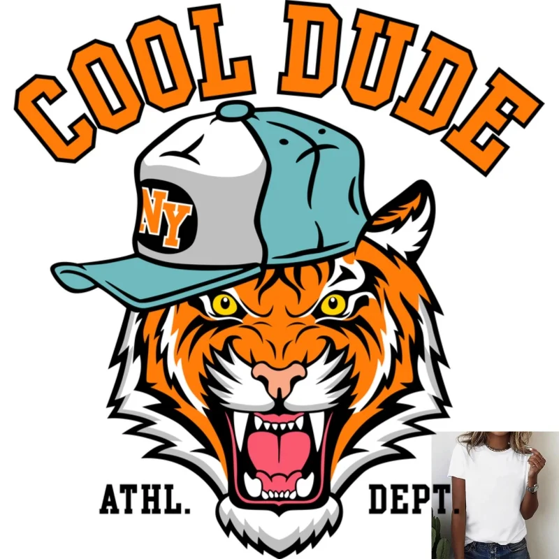 Trendy Trendy Tiger with Cap 'COOL DUDE' Heat Transfer White Ink Iron - on, for T - shirts, Canvas Bags, Casual Street Style, Eye - - Aliexpress Deal