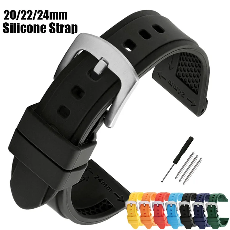 Silicone Watch Band Watrproof Straps for Rolex for Panerai Strap 22mm 24mm 26mm Watch Accessories Soft Rubber Men Sport Bracelet