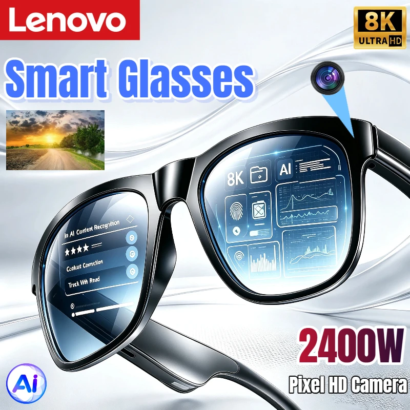 Lenovo Smart-Kamera-Brille 8K HD Fernbedienung Touch-Fotokamera Aufnahme Übersetzer Sprachassistent Neue Smart-Sonnenbrille