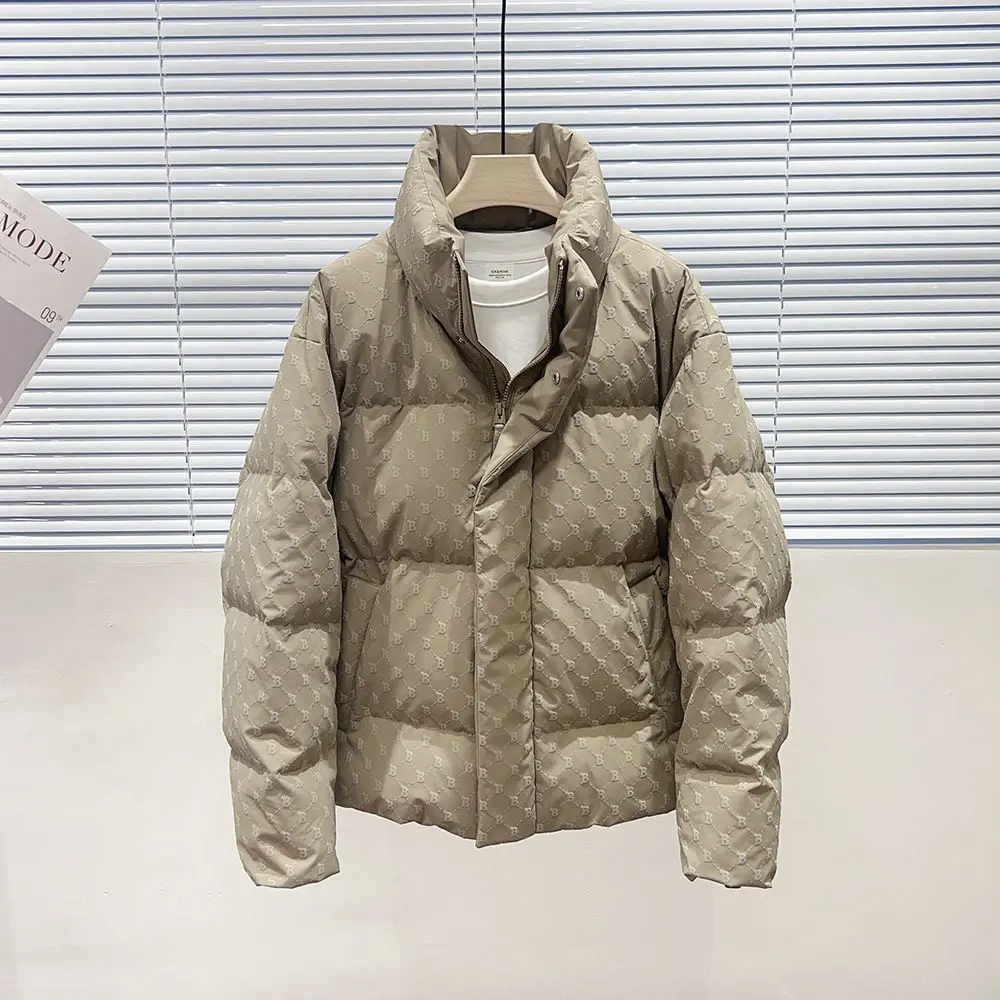 

High-end men's winter thickened sweater, retro flower stand-up collar letter printing loose style