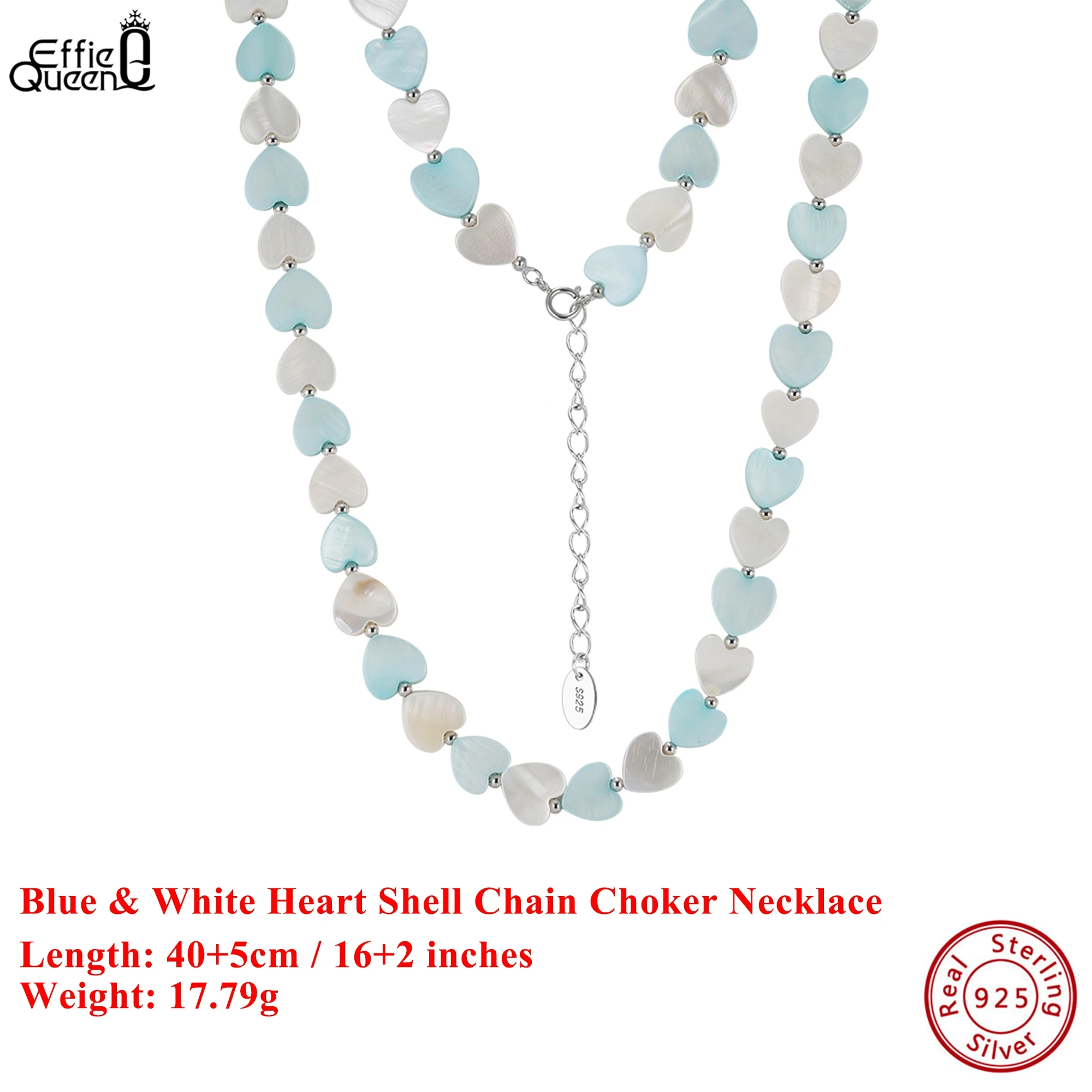 

Effie Queen S925 Silver Heart & Four Leaf Clover Shell Chain Choker Necklace Lucky Jewelry for Women Banquet Party Gift PSN11