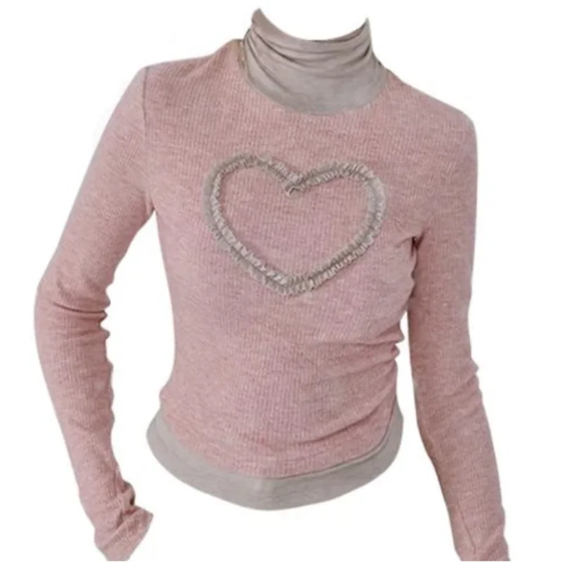 

Милый облегающий вязаный свитер с высоким воротником для девочек, осенне-зимний дизайн, нижняя рубашка