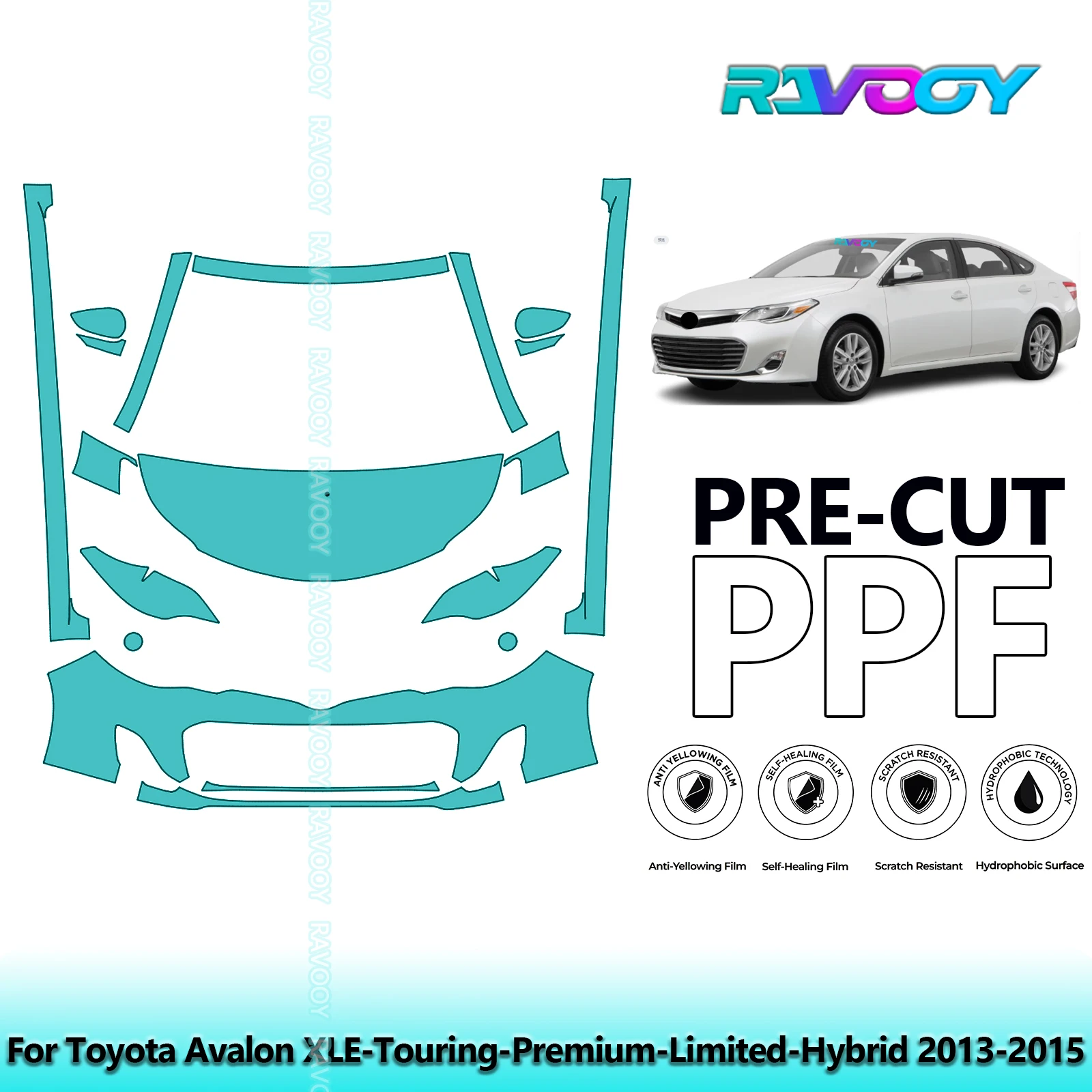 RAVOOY 8.5Mil Custom-Fit Precut TPU PPF Front Kit+Rockers Clear Bra Stone Guard For Toyota Avalon XLE-Limited-Hybrid 2013-2015