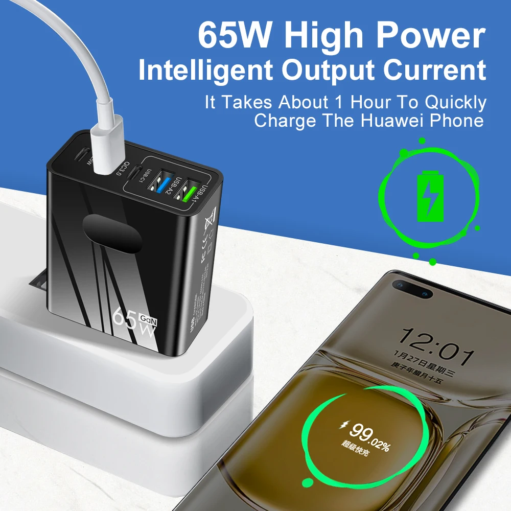 65W USB Charger Quick Charge 3.0 PD Muti Plugs Type C Fast Charging Wall Adapter For iPhone Samsung Xiaomi Huawei Phone Charger