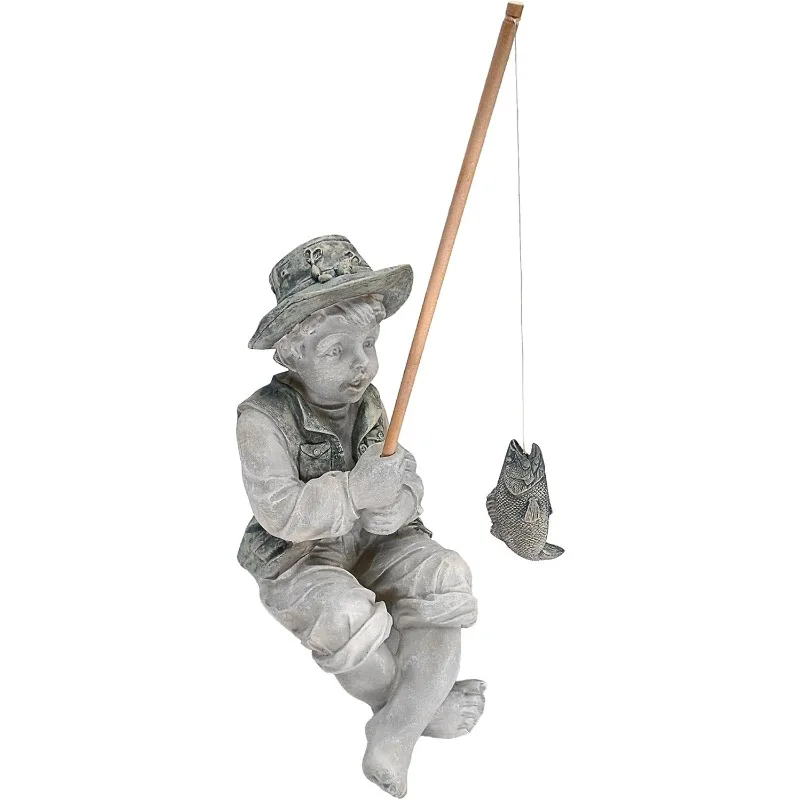

Design Toscano Frederic the Little Fisherman of Avignon Boy Fishing Garden Statue, 15 Inch Tall, Cast Stone Resin, Two Tone Ston