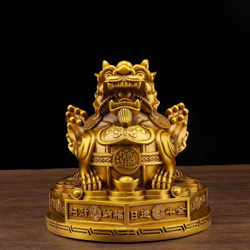 Copper Ornament, Brass Eight Trigrams Pixiu, Unicorn, for Attracting Wealth, Shop Decoration