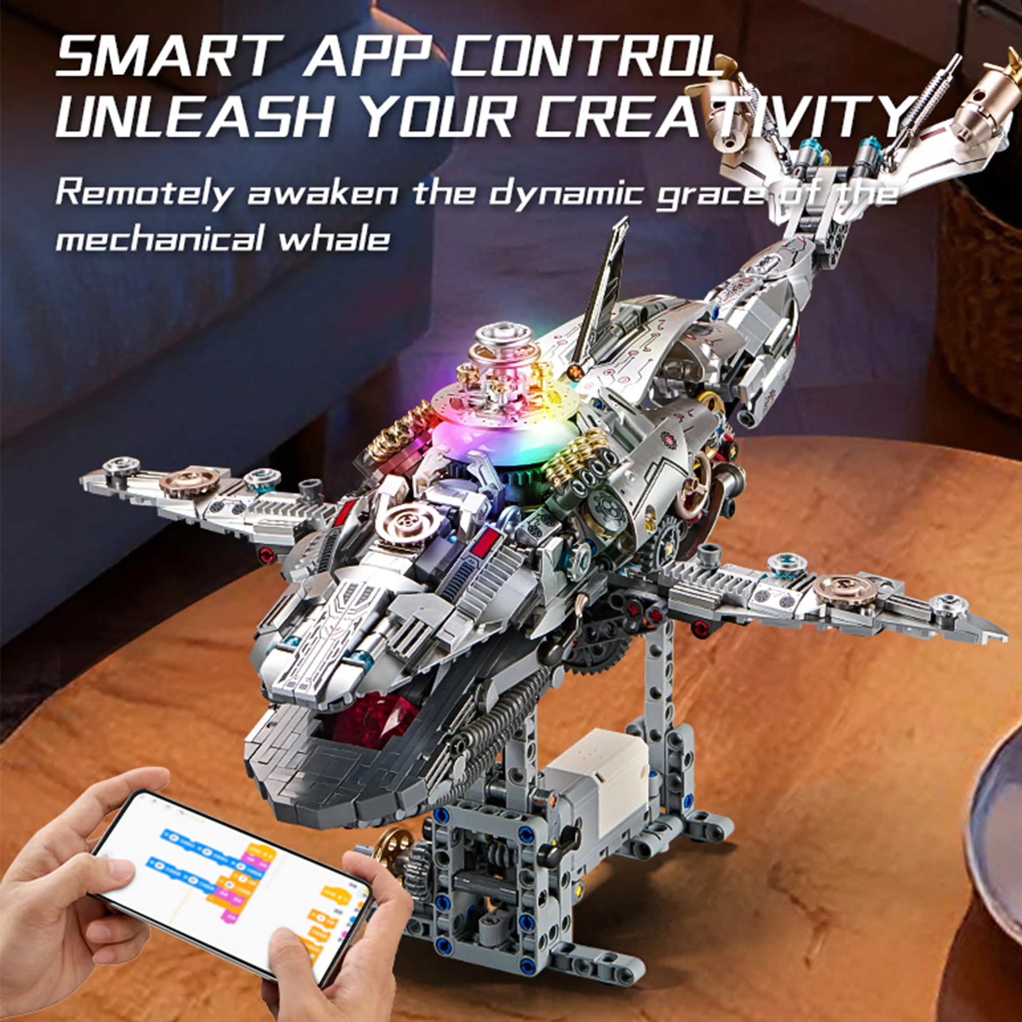 

1058 шт. механические строительные блоки синего кита MOC, модель морской жизни, набор животного мира со световыми кирпичами, игрушки для детей, взрослых, подарки