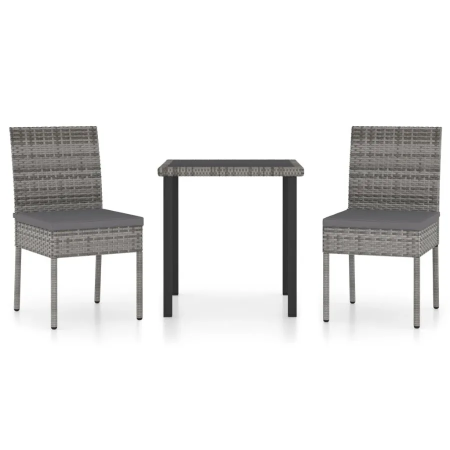 

3 Piece Patio Dining Set Poly Rattan Gray