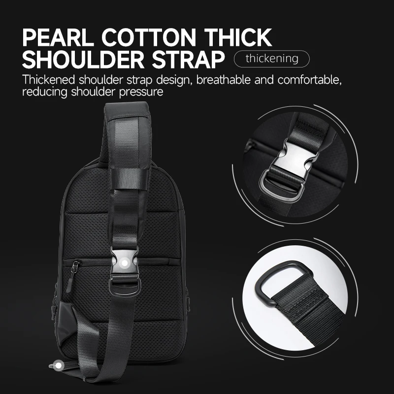 Men's Crossbody Bag Business Travel Messenger Bag PVC Waterproof Chest Bag With Zipper Hidden Pocket Fit Outdoor Sport Running