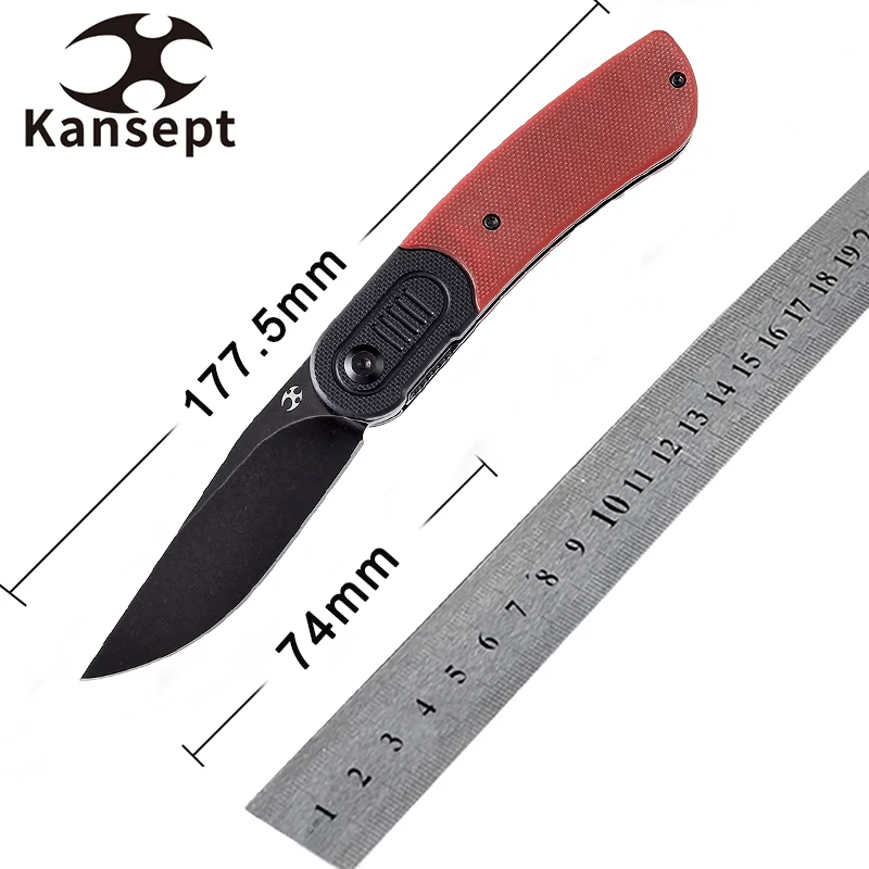 Kansept Reverie T2025B6 Folding Knives Black Stonewashed 154CM with Black and Red G10 Handle for Camping Hunting EDC Carry