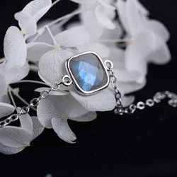 ITSMOS Natural Labradorite Silver Bracelet Simple Gemstone Blue Light Dainty Luxury Elegant Romantic Jewelry for Women Girl Gift