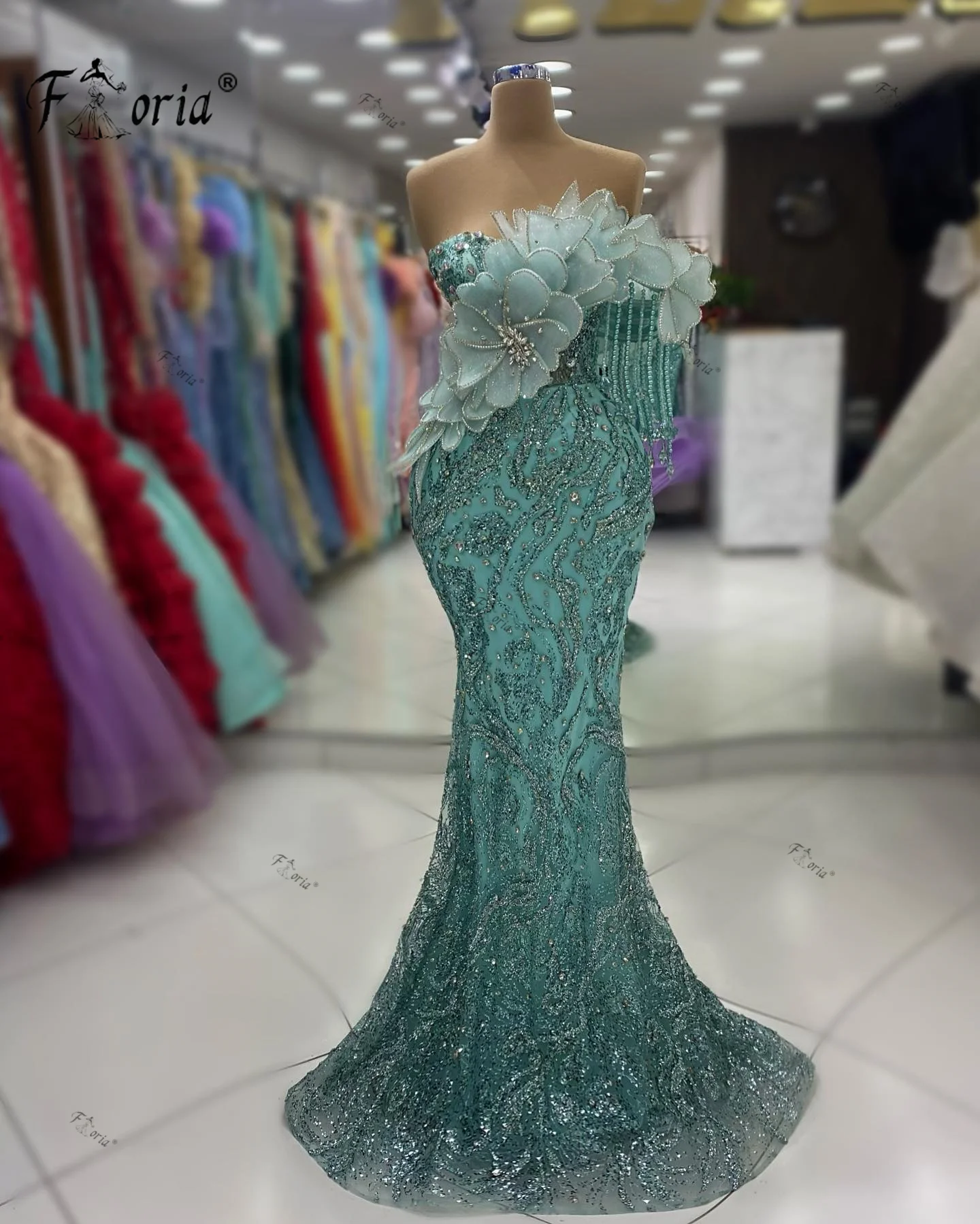 Robe de Soirée de Forme Sirène à Paillettes Brillantes, Tenue de Mariage, Vert Menthe, Dubaï