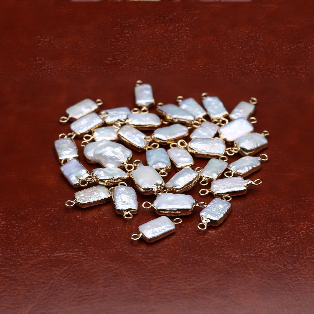 10pcs Natural Baroque Pearl Pendant Connector Rectangle White Pearl Connector for Making DIY Jewerly Earrings Bracelet 21.3x8.2