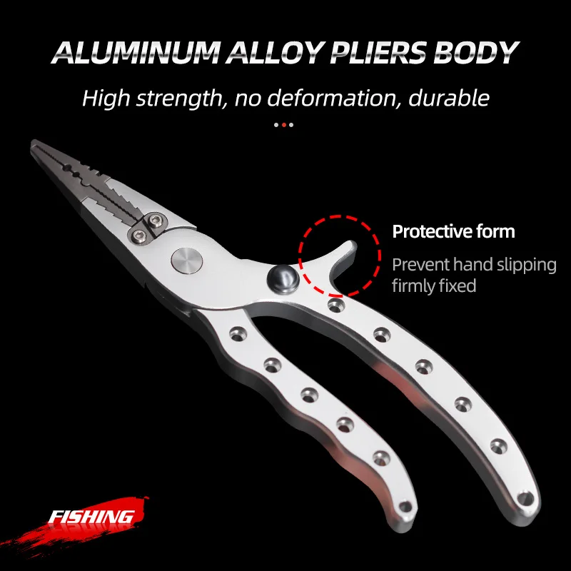 Aluminium Alloy Fishing Pliers with Locks Saltwater Hook Remover Braid Line Cutting Split Ring Pliers Fishing Tools Tackle