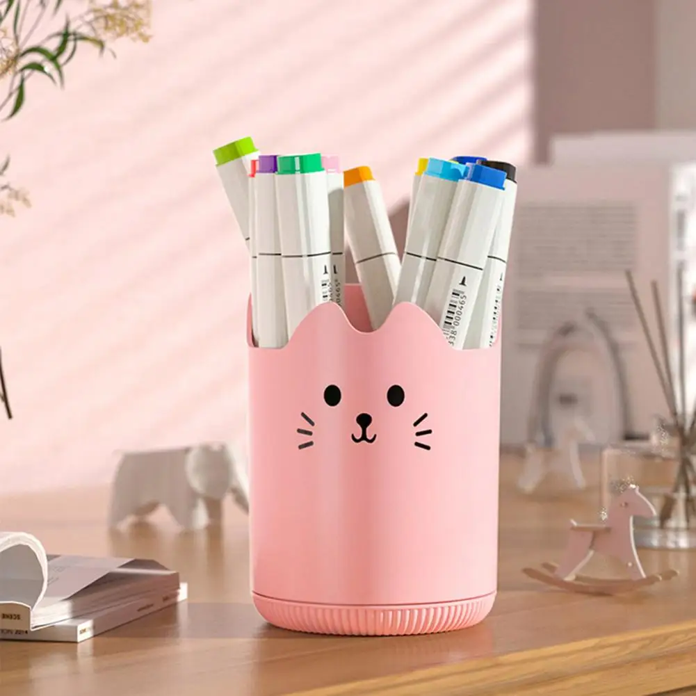 猫柄デザインの文房具オーガナイザー、かわいいペンホルダー、360度回転、デスクアクセサリー