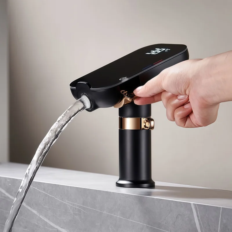 Smart Digital Display Basin Faucet Brass Bathroom Washbasin LED Hot and Cold Dual-Use Faucet