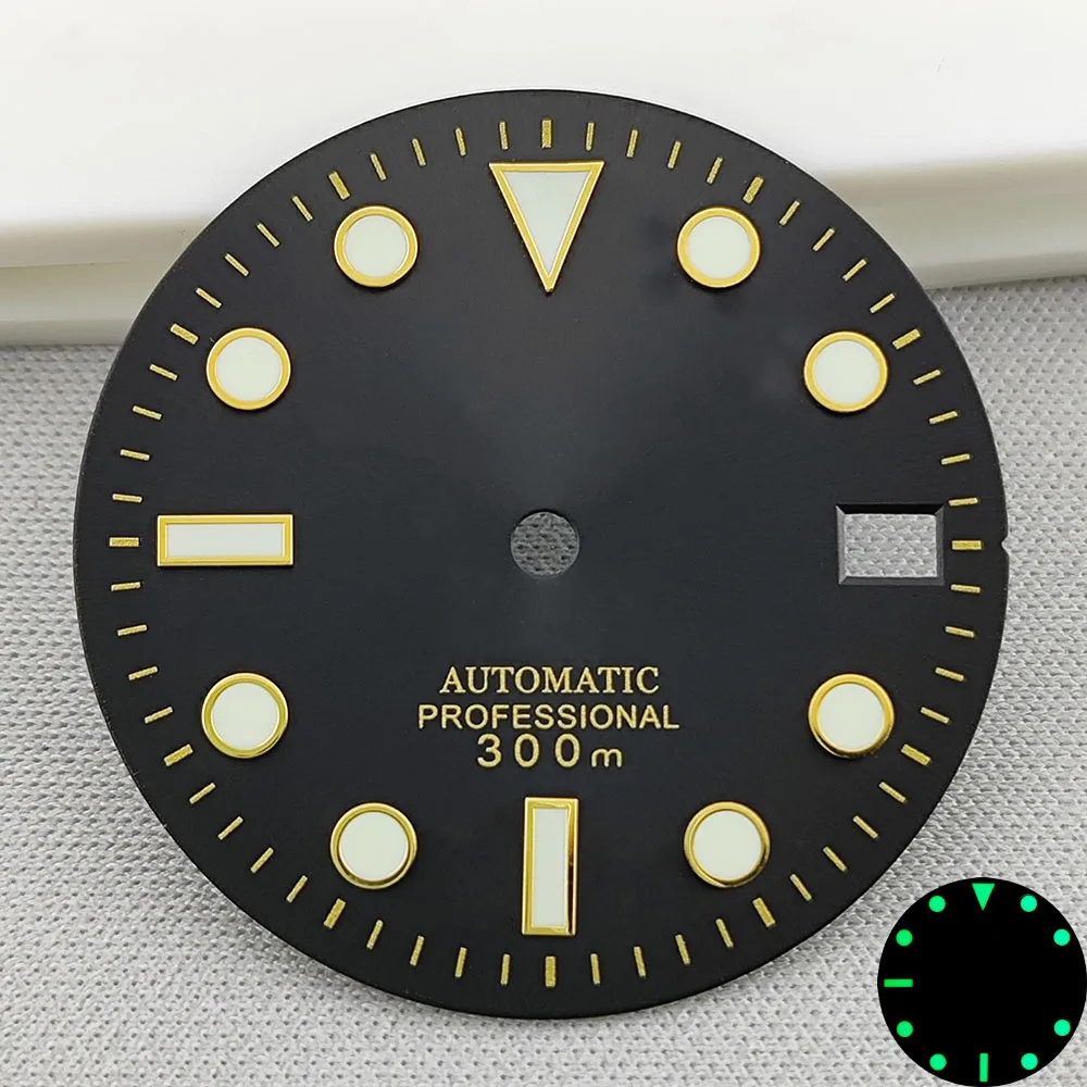 Quadrante NH35 da 28,5 mm quadrante S quadrante verde illuminato adatto per accessori per orologi con movimento NH35