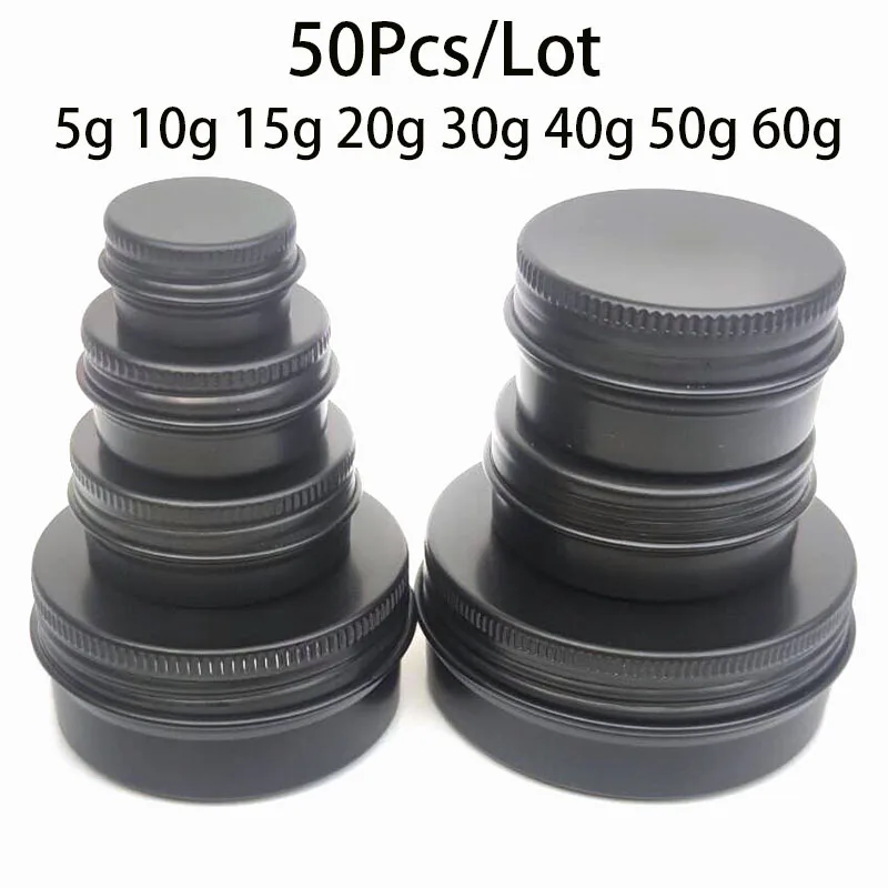 

50Pcs/Lot 5g 10g 15g 20g 30g 50g 60g Aluminum Tin Can Metal Box Black Empty Candle Jars with Lid Lip Balm Skincare Container