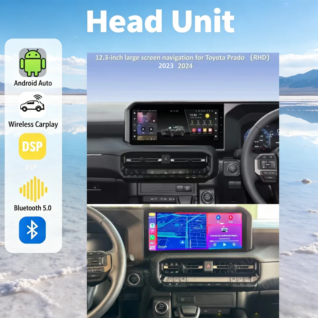 ym 12.3Inch Qled screen For Toyota Prado Land Cruiser 250 Lc250 2023 2024 2025 Android 13 Car Multimedia Video Player CarPlay 4G