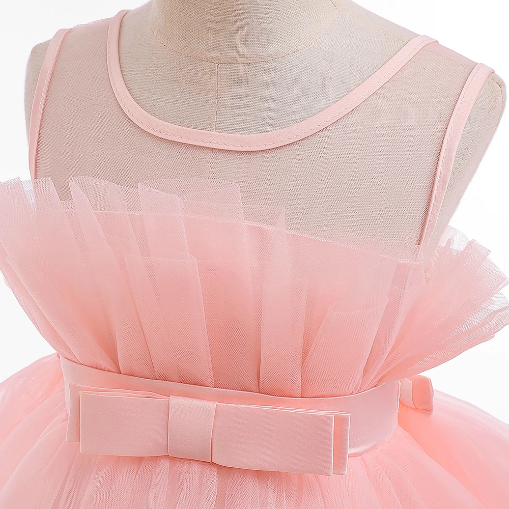 Mädchen Festkleid mit Schleppe Elegantes Tüll-Hochzeitskleid 2-8 Jahre Schleife Geburtstag Brautjungfern Prinzessinnenkleid Abendkleid Kinderkleidung – Detail 29