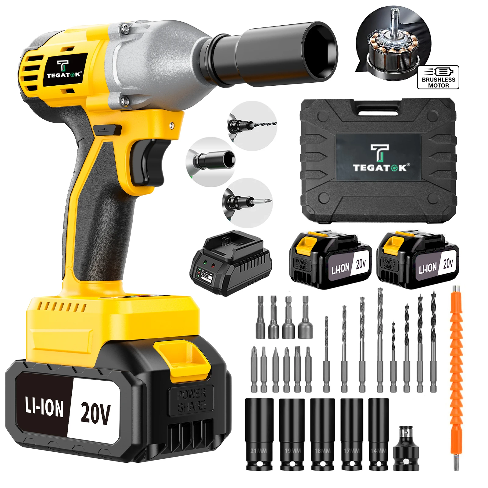 

3-IN-1 Electric Wrench with High Torque 430Nm Brushless Electric Wrench for Car Maintenance Tools Cordless Wrench 20V Electric