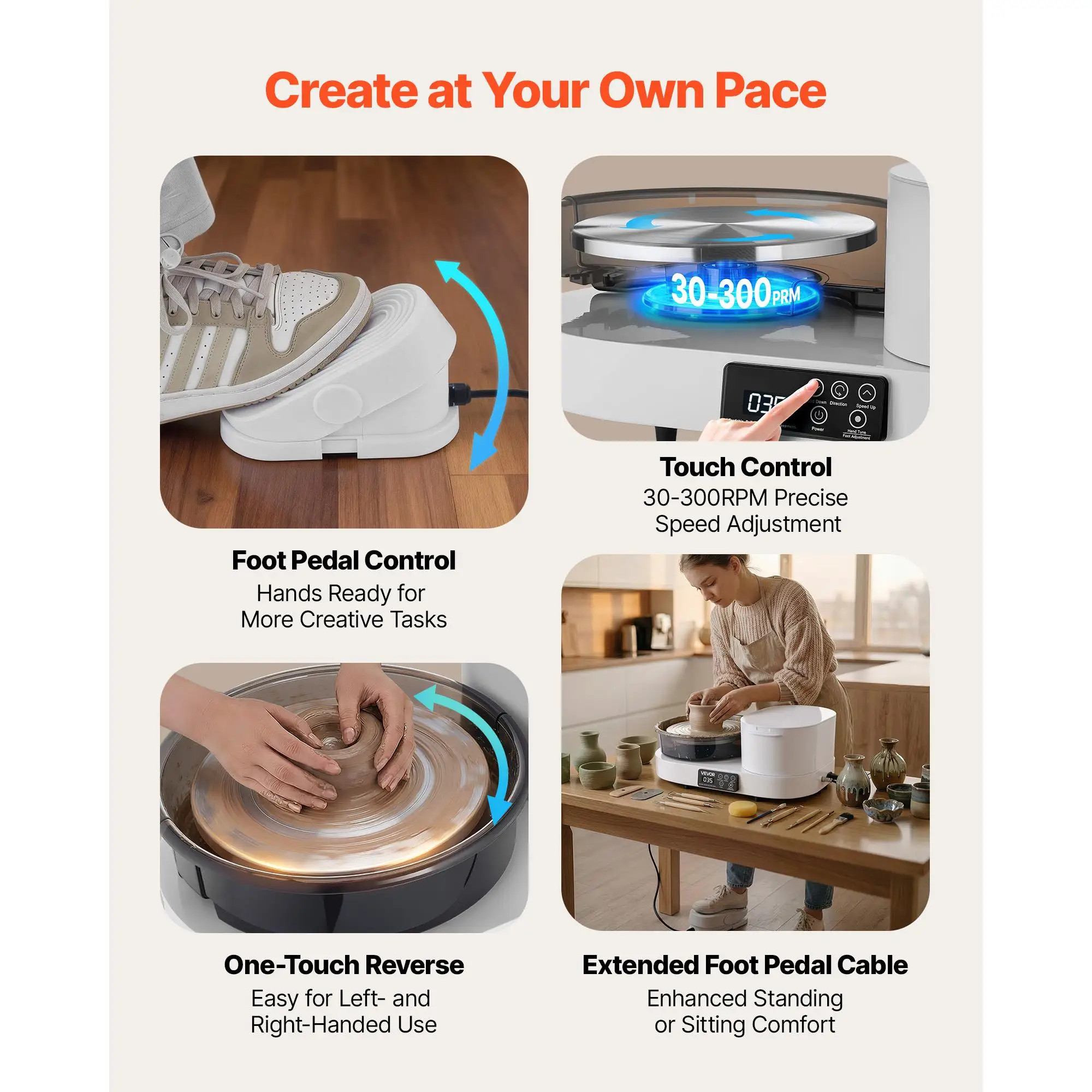 Pottery Wheel for adults 11 Inch Aluminum Turntable 450W Electric Tabletop Pottery Wheel with Foot Pedal 30 to 300 RPM Adjustable for beginners DIY Clay Art Craft White
