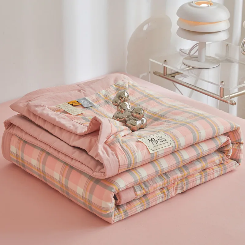 Volledig katoenen zomer quilt met lange stapel airconditioning gewatteerd quilt wasbaar plaid Zacht dekbed voor dubbel twin queensize bed