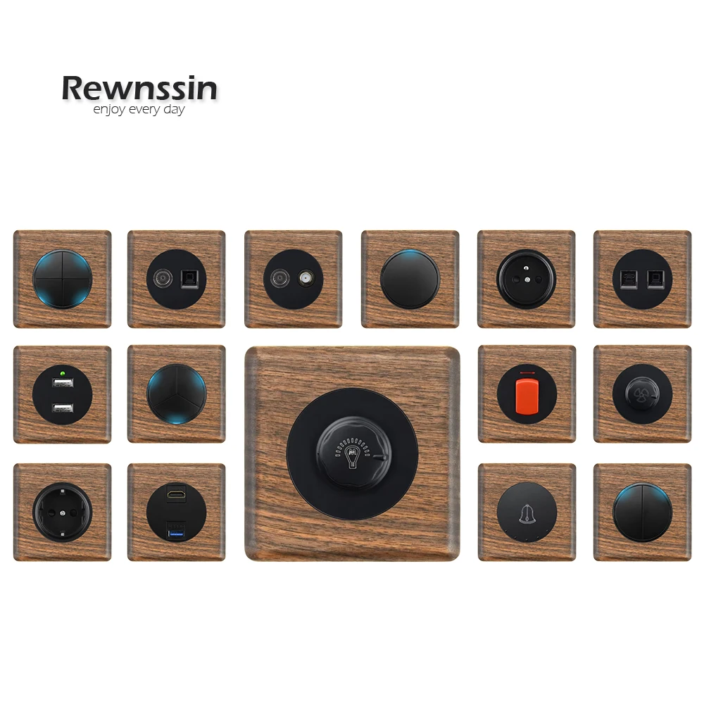 

Vintage Style Switch Wall Internet Power Socket Solid Wood Panel 20A45A Office Villa Hotel Black Walnut Solid Wood Button Switch