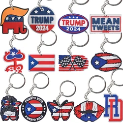 1pcs American 2024 Trump Cartoon Keychains USA Flags Keyrings Colorful Lip Frogs Key Chains Adults Kids Party Favor