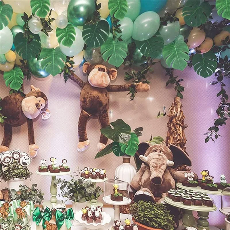 2025+ أوراق النخيل الاصطناعية، 66 قطعة أوراق النخيل الاستوائية نباتات اصطناعية موضوع هاواي ديكور الحفلات نبات الغابة الديكور