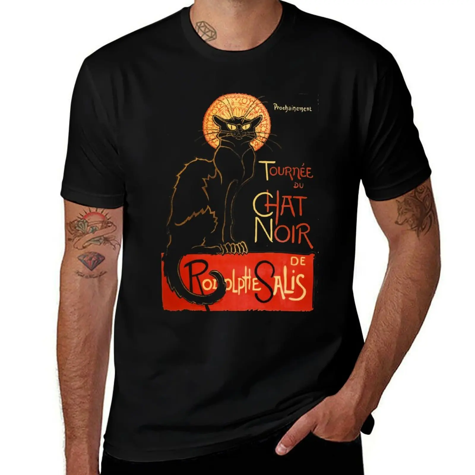 LA CHAT NOIR-Boêmio Estilo Francês Camiseta de algodão t camisa homem t camisas para homem gráfico engraçado algodão t camisa pacote camiseta