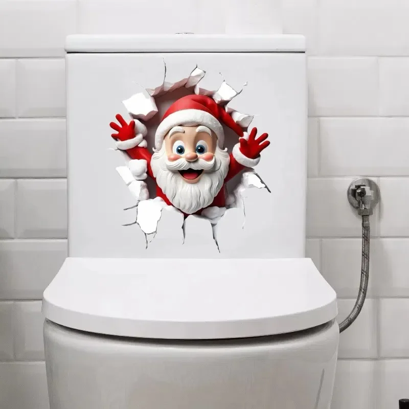 Papai noel adesivo de parede efeito decorações de natal para casa à prova dwaterproof água pvc removível decalque