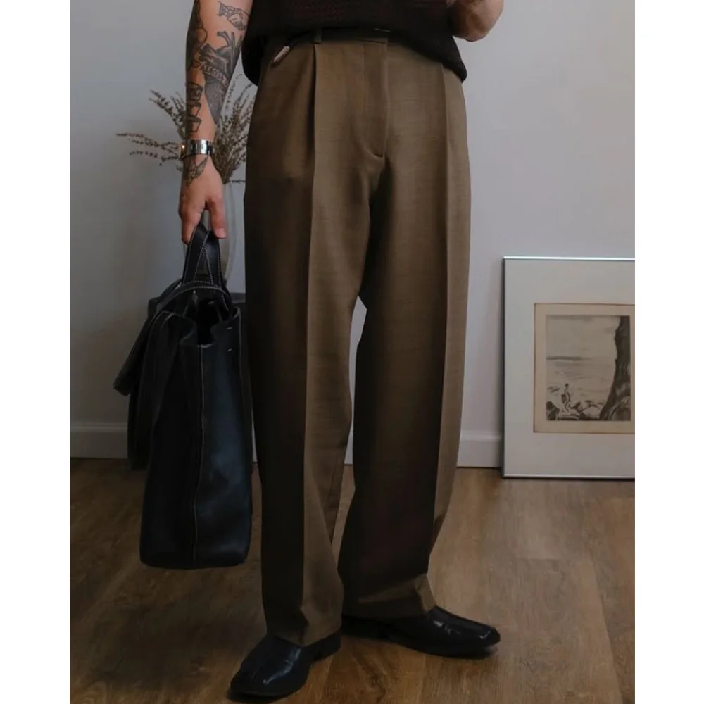 

Мужские плиссированные прямые брюки, свободные, удобные, классические однотонные брюки, деловая повседневная официальная одежда, классическая мода