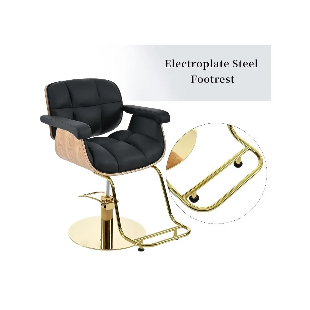 Reposapiés Interior para salón de belleza, silla con rotación de 360 °, reposabrazos ergonómico y soporte Lumbar, color negro