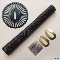Very Nice Katana Tsuka Handle Steel Tsuba Guard Alloy Kashira Menuki Fuchi Habaki Seppa For Real Japanese Samurai Sword Fittings